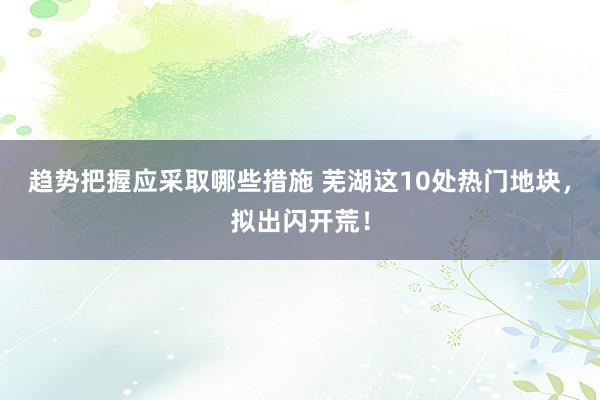 趋势把握应采取哪些措施 芜湖这10处热门地块，拟出闪开荒！