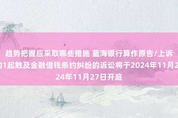 趋势把握应采取哪些措施 蓝海银行算作原告/上诉东谈主的1起触及金融借钱条约纠纷的诉讼将于2024年11月27日开庭