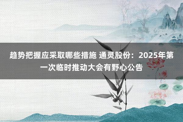 趋势把握应采取哪些措施 通灵股份：2025年第一次临时推动大会有野心公告