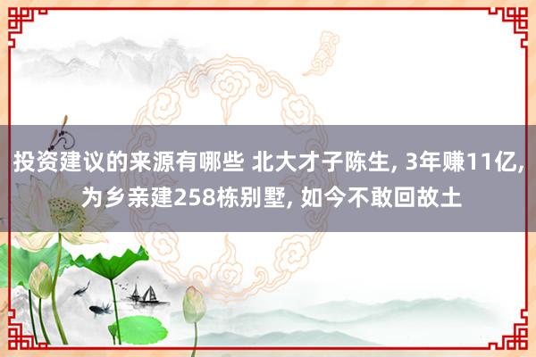 投资建议的来源有哪些 北大才子陈生, 3年赚11亿, 为乡亲建258栋别墅, 如今不敢回故土