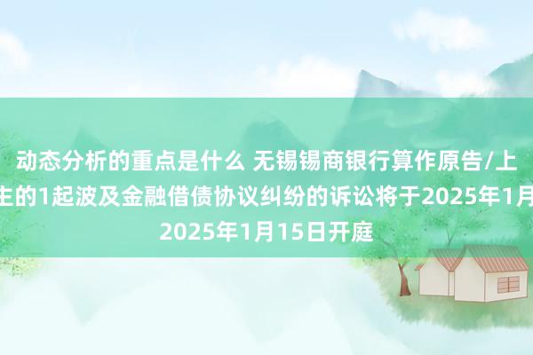 动态分析的重点是什么 无锡锡商银行算作原告/上诉东说念主的1起波及金融借债协议纠纷的诉讼将于2025年1月15日开庭