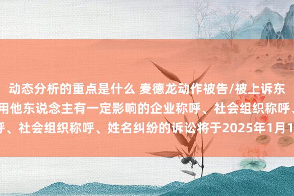 动态分析的重点是什么 麦德龙动作被告/被上诉东说念主的1起波及私自使用他东说念主有一定影响的企业称呼、社会组织称呼、姓名纠纷的诉讼将于2025年1月15日开庭