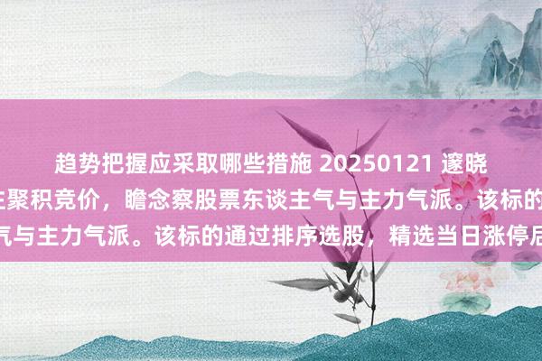 趋势把握应采取哪些措施 20250121 邃晓信 【竞价时尚】标的专注聚积竞价，瞻念察股票东谈主气与主力气派。该标的通过排序选股，精选当日涨停后劲股